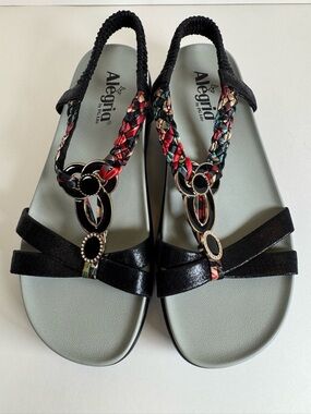 Alegria ROZ 788 Black Red Women's Sandals Vacation Cruise Shoes Size 38 US 8 New